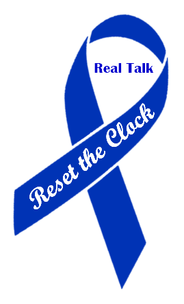 Blue awareness ribbon reading Reset the Clock