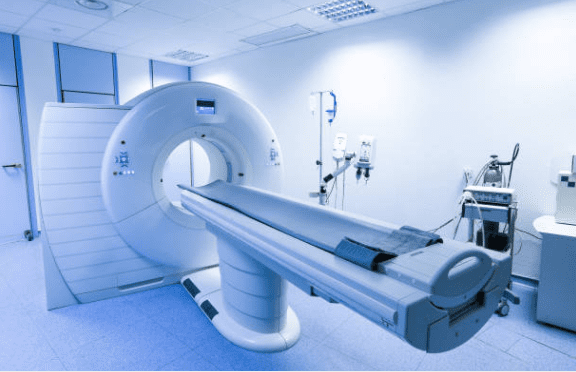 Empty CT scanner in medical imaging room