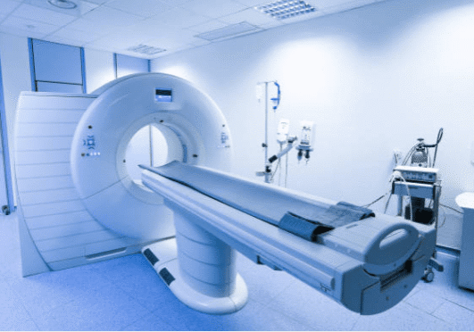 Empty CT scanner in medical imaging room
